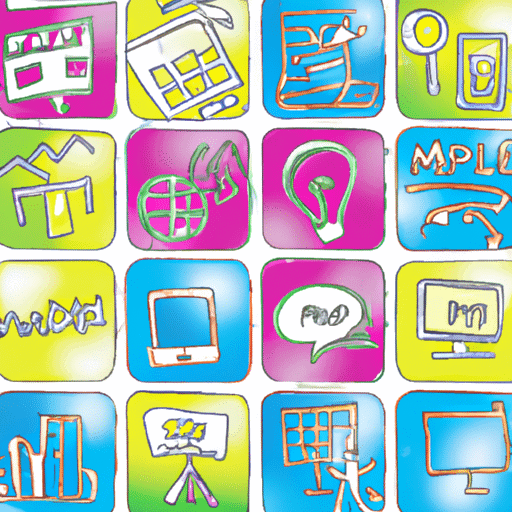 A collage of mobile app icons representing different industries and technologies.